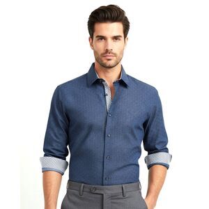 Rosso Milano Italy Mens Large Navy Blue Modern Fit Dress Shirt Long Sleeve